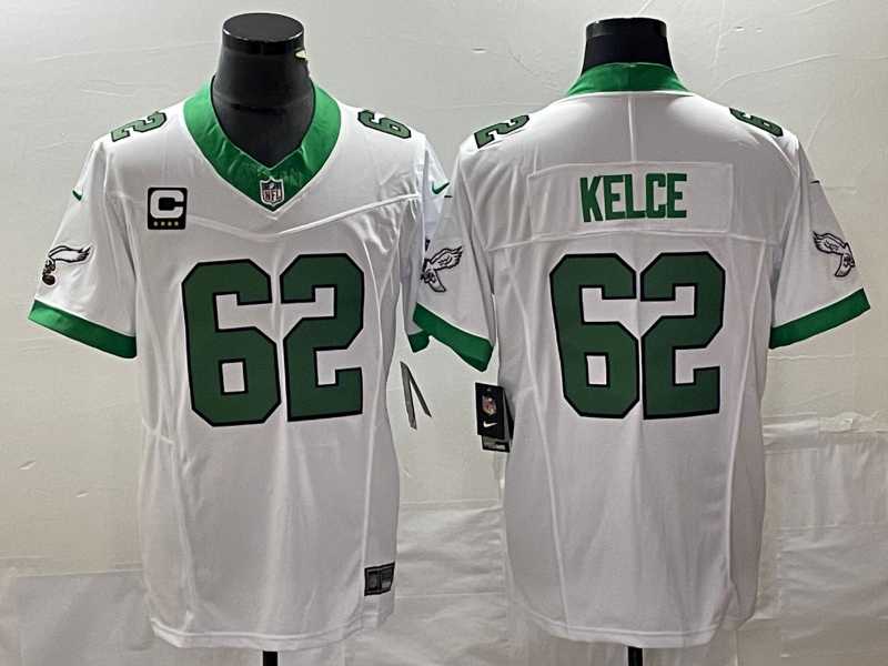 Mens Philadelphia Eagles #62 Jason Kelce White 2023 F.U.S.E. Vapor Untouchable With C Patch Stitched Football Jersey